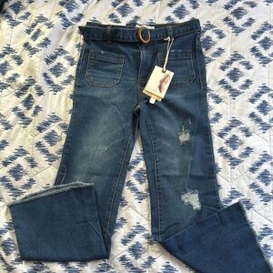 Girls Stylish Blue Distressed Jeans